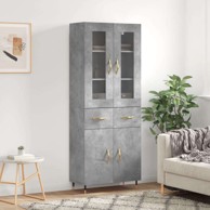 Visoka komoda siva betona 69 5x34x180 cm od konstruiranog drva, 2 ladice