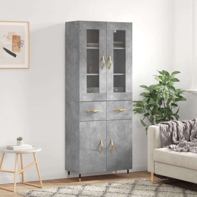 Visoka komoda siva betona 69 5x34x180 cm od konstruiranog drva, 2 ladice
