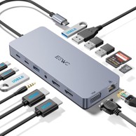Priključna stanica za prijenosno računalo, 14 u 1, 2 x HDMI 4K, VGA, 100 W PD, Ethernet, USB-C/A, audio, SD/TF