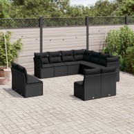 11-dijelni set vrtnih sofa od poliratana s jastucima crni