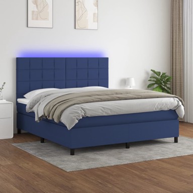 Krevet box spring s madracem LED plavi 180x200 cm od tkanine