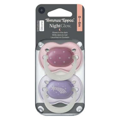 TOMMEE TIPPEE Silikonska noćna duda varalica 0-6m Ž 2/1, ružičasta