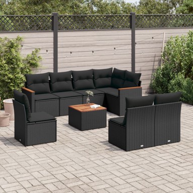 9-dijelni set vrtnih sofa s jastucima crni od poliratana