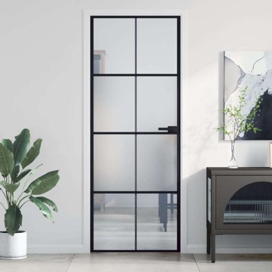 Sobna vrata 76x201,5 cm kaljeno staklo i aluminij, crna mat