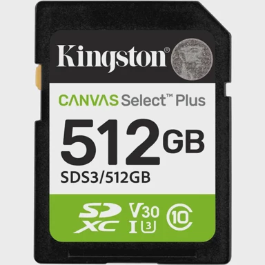 KINGSTON Memorijska kartica SDXC Canvas Select Plus, 512GB, UHS-I, U3, Class 10, V30