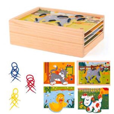 WOODYLAND Drvena igračka, vezalica životinje, 19 x 13,5 cm