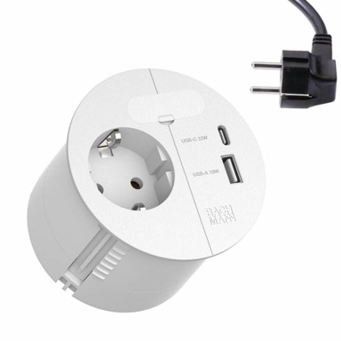 BACHMANN Utičnica Loop in Charge 220V + USB Type-C/Type-A bijela 938.301