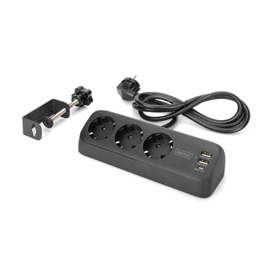 DIGITUS Stolni razdjelnik DA-70625 3x220V 2xUSB 1,5 m, crna