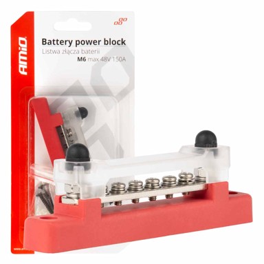AMIO Distribucijski blok za uzemljenje, 6 M6 ulaza, 12-48V, 150A