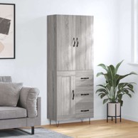 Visoka komoda siva sonome 69 5x34x180 cm od konstruiranog drva , 1 drvena vrata 3 ladice