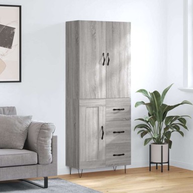 Visoka komoda siva sonome 69 5x34x180 cm od konstruiranog drva , 1 drvena vrata 3 ladice