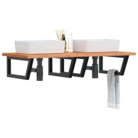 Zidna polica za lavabo-umivaonik, 115 x 55 x 2.5 cm, crna, od čelika i masivne bukovine