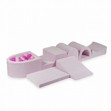 MIMII Najveće pjenasto igralište s bazenom micro Velvet Soft + 100 loptica, prozirna, opalescentna, svijetlo ružičasta, ružičasta, svijetlo ružičasta
