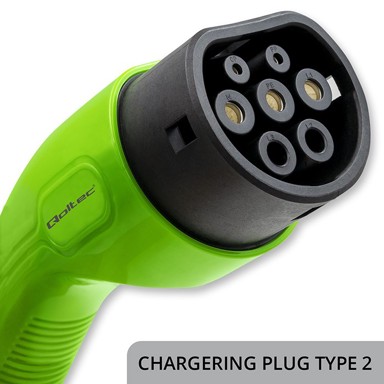 QOLTEC Mobilni punjač za električna vozila, Type 2, 11kW, 3 faze, CEE 5 PIN, LCD zaslon, prijenosni, Wallbox, 5m