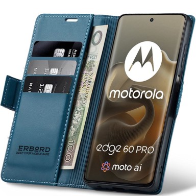 OVERBOARD Futrola za Motorola Edge 60 Pro, sjajna liči, preklopni novčanik, plava