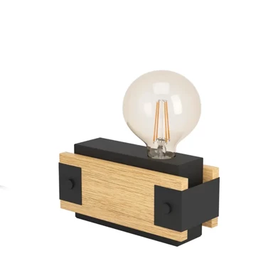 Stolna lampa Layham, E27, drvo/crna