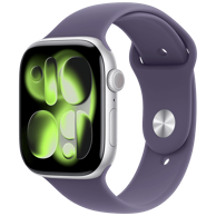 APPLE Watch Series 11 5G, 46mm, srebrna, ljubičasta silikonska narukvica, M/L