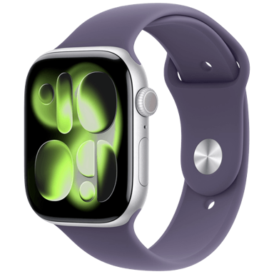APPLE Watch Series 11 5G, 46mm, srebrna, ljubičasta silikonska narukvica, M/L