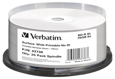 VERBATIM 1x25 BD-R Blu-Ray 25GB 6x Speed wide printable NO-ID