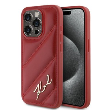 KARL LAGERFELD Dijagonalna prošivena crvena maskica za Apple iPhone 15 Pro