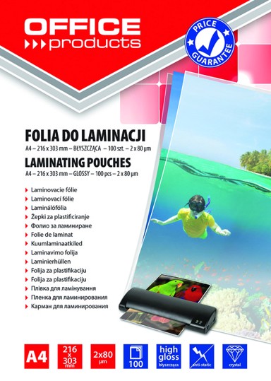 OFFICE PRODUCTS Folija za plastificiranje A4 80 mic pk100, sjajna