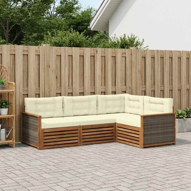 Set vanjskih sofa, 4 kom, 247,5 x 168,5 x 73 cm, čvrsto drvo akacije i poliester, prirodna i krem