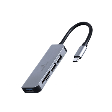 GEMBIRD USB hub UHB-CM-CRU3P1U2P2-01, USB Type-C, 3 porta, USB 3.1 + USB 2.0, čitač kartica, crni