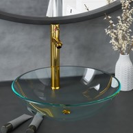 Umivaonik sa slavinom i odvodom, kaljeno staklo, prozirni