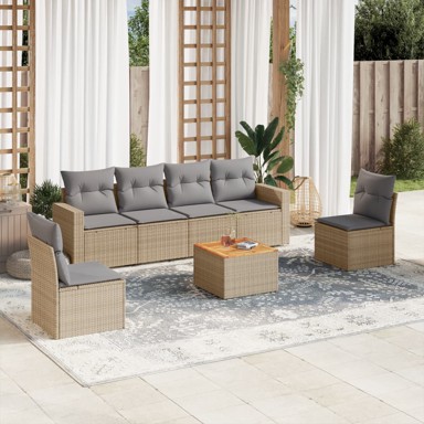 7-dijelni set vrtnih sofa s jastucima bež od poliratana