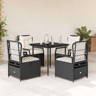 Vrtna garnitura, 5-dijelni set s jastucima od poliratana, 80 x 80 x 74 cm, crna