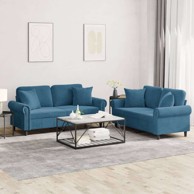 Set sofa 2-dijelni s jastučićima baršunasti, plava