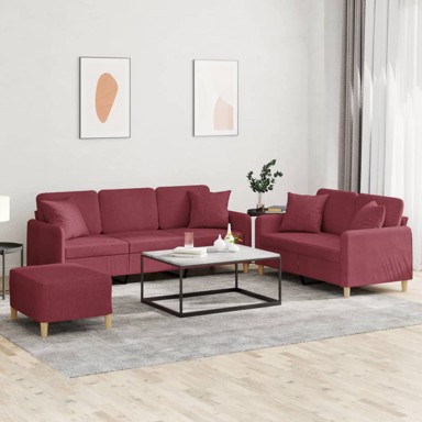 3-dijelni set sofa s jastucima od tkanine, crven