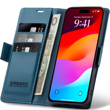 OVERBOARD Sjajna liči futrola za Apple iPhone 17 Pro Max, novčanik s preklopom, plava