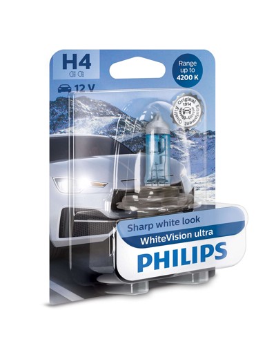 PHILIPS Žarulja WhiteVision Ultra H4 12V, do 60% više svjetla, do 35% bjelije, 4200K