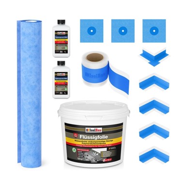 ISOLBAU Set za hidroizolaciju 506B, tekuća folija 12 kg, prostirka 1 m, Tiefengrund PRO 2 l, brtvena traka 15 m, kutovi 4 kom., manžete 3 kom.