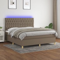 Krevet box spring s madracem LED smeđesivi 180x200 cm tkanina