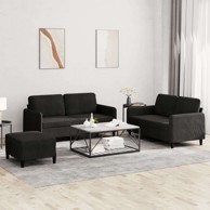 Set sofa 3-dijelni s jastucima i tabureom, baršun, crni 