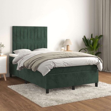 Box Spring krevet s madracem, tamnozeleni, 120x200 cm, baršun, okomite pruge