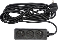 VOREL Produžni kabel, 3 utičnice s uzemljenjem, 1,5m, crni