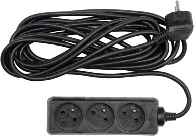 VOREL Produžni kabel, 3 utičnice s uzemljenjem, 1,5m, crni