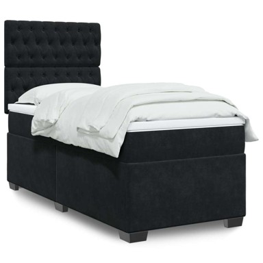 Box Spring krevet s madracem, crni, 80 x 200 cm, baršun