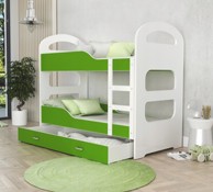 Drveni dječji krevet na kat Dominik s ladicom, 160x80 cm, PE madrac 8 cm, zeleni
