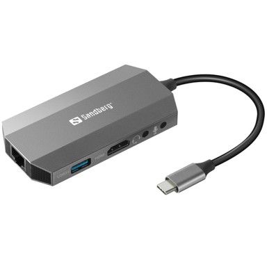 SANDBERG Docking stanica 136-33, USB-C, 1x USB-A, 1x HDMI, 1x etrhernet, 1x audio, sivi