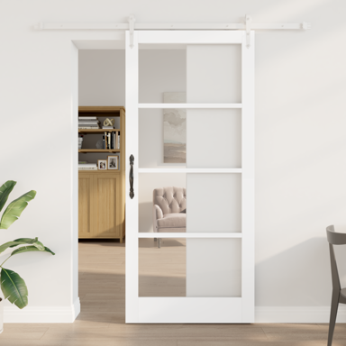 Klizna vrata s hardverom set bijela 93x211 cm od punog drva borovine