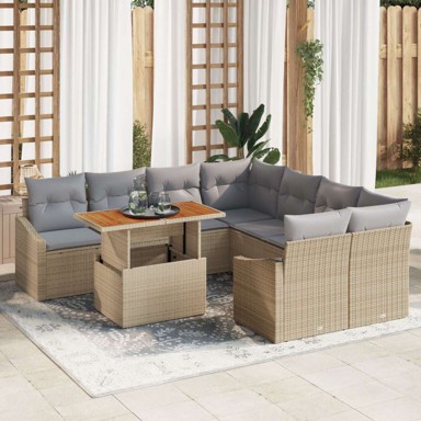 9-dijelni set vrtnih sofa s jastucima, poli-ratan, bež