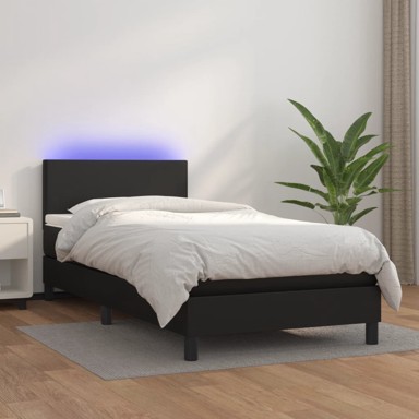 Krevet box spring s madracem LED crni 100x200cm od umjetne kože
