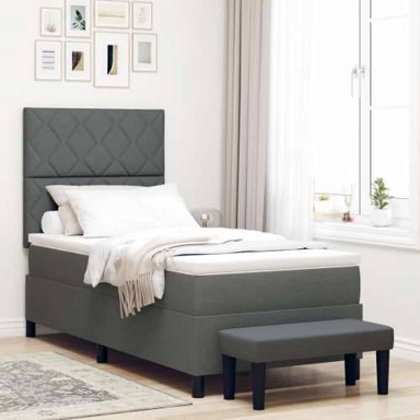 Box Spring krevet s madracem i klupom, tamnosivi, 90x190 cm 
