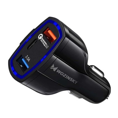 WOZINSKY Auto punjač, Quick Charge 3.0 / 2 x USB + USB Type-C, 7A