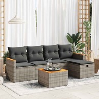 6-dijelni set vrtnih sofa od poliratana s jastucima sivi