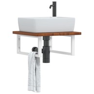 Zidna polica za lavabo 50 x 50 x 2,5 cm, čelik i hrastovina, tamnosmeđa i bijela